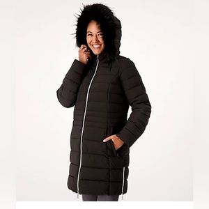 Nuage Petite Stretch Puffer Coat w/ Removable Hood Petite 3X Moss color